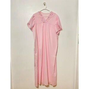 Vintage - 90s Pastel Cottagecore Pink Floral Embroidered Nightgown